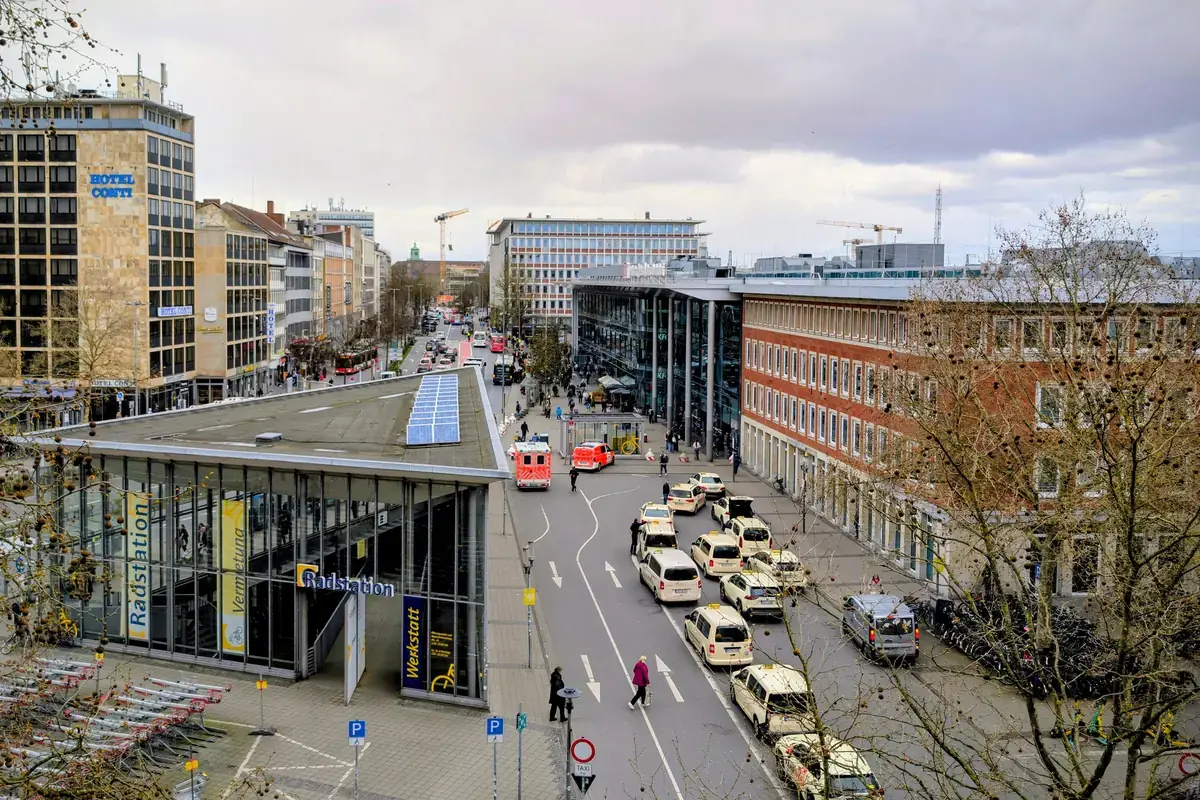 View from the group office onto Bahnhofstraße in Münster